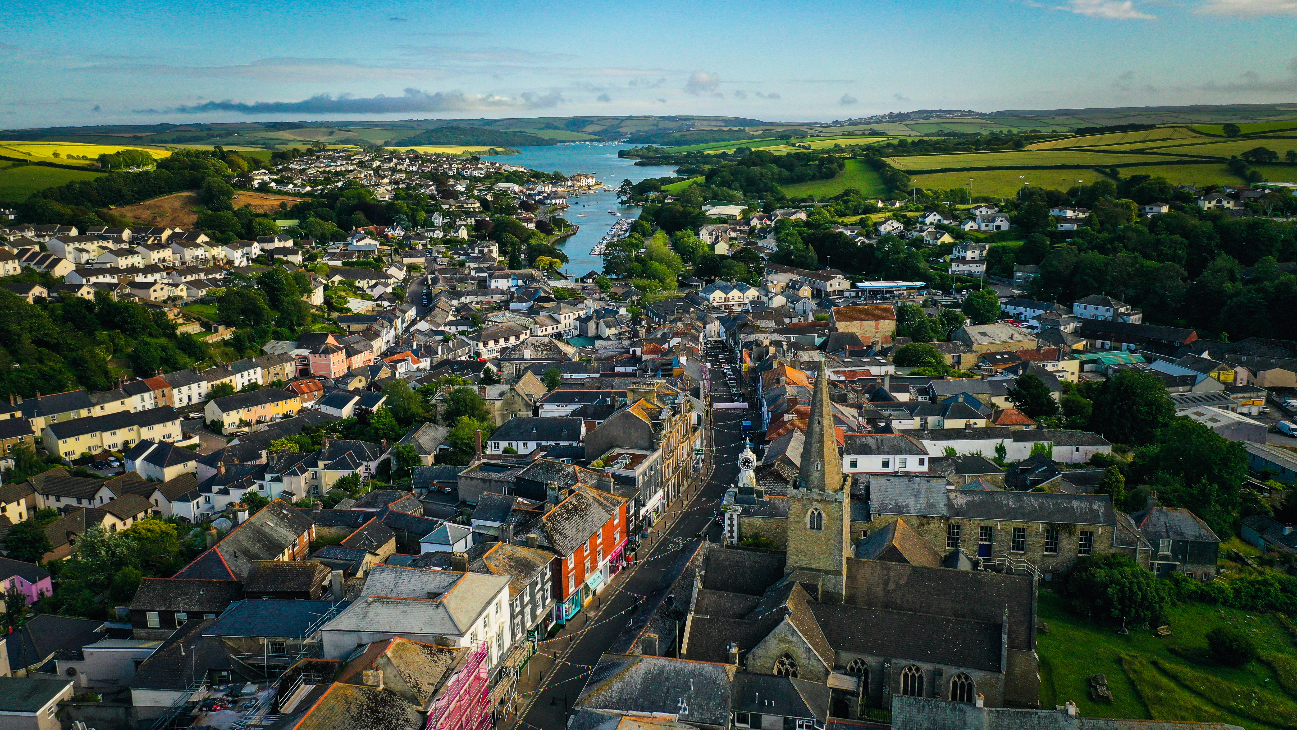 An aerial photograph of Kingsbridge highlighting the natural landscape in the South Hams
