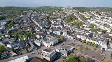An aerial shot of the town centre of Kingsbridge in the South Hams.